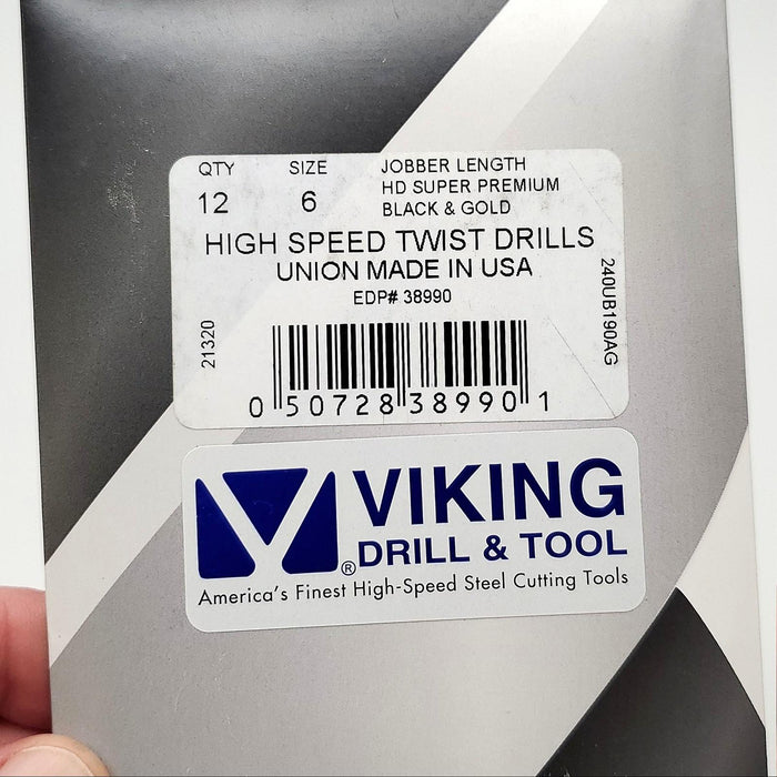 12x Viking Size 6 Drill Bits #38990 135 Deg Split Point HSS Jobber Length 3-3/4" 5