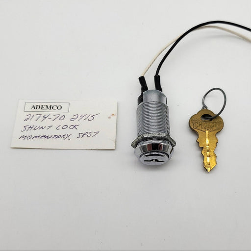 Ademco 2174-70 Shunt Lock Momentary Switch 1-3/8" L x 0.70" D Keyed 2415 w Leads 2