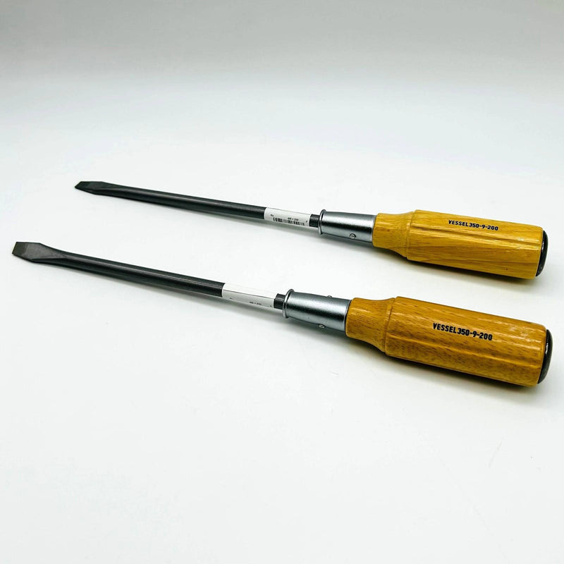 Vessel 350-9-200 Flat Head Screwdriver Wood Handle Tang-Thru S/D Long Shank 2pk 1