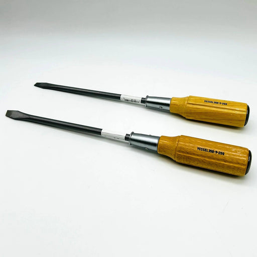 Vessel 350-9-200 Flat Head Screwdriver Wood Handle Tang-Thru S/D Long Shank 2pk 1