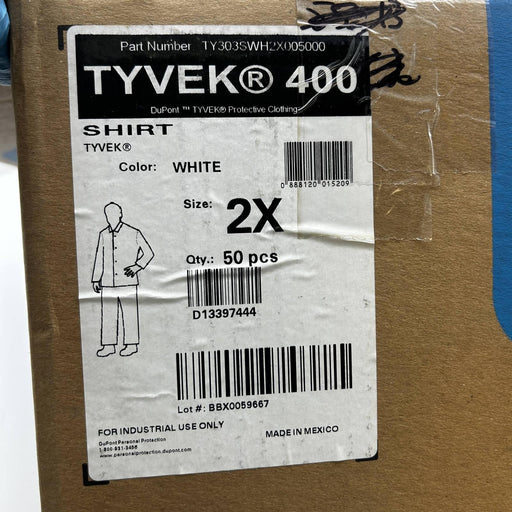Dupont Tyvek 400 Disposable Shirt White 2XL Snap Open Cuff TY303SWH2X005000 PK50 2
