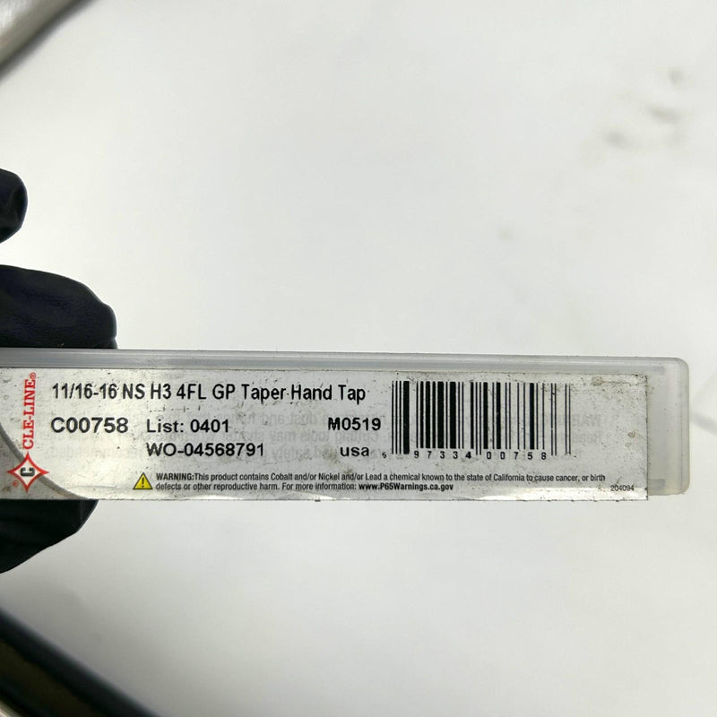 Cle-Line C00758 Taper Hand Tap Chamfer 11/16-16 NS H3 4 Flutes General Purpose 3