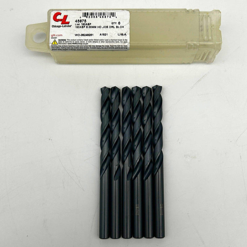 6pk Chicago-Latrobe 45875 Jobber Drill Bit Heavy Duty Black Oxide 150ASP 8.00mm
