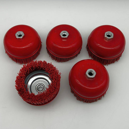 Langeman Cup Brush 6inch Nylon Filament 5/8-11 Thread 2500 Max RPM Lot of 5 1