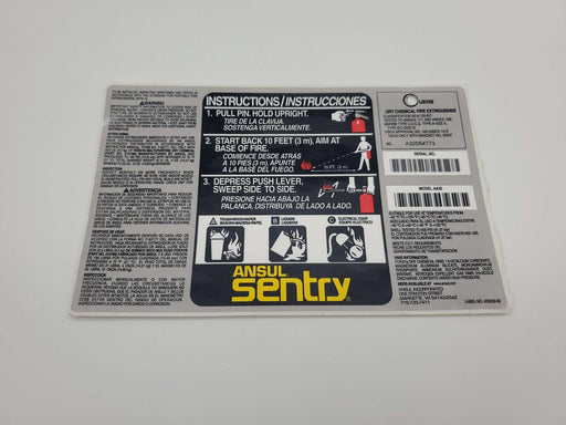 Ansul Maintenance & Operation Label for AA20 Fire Extinguisher 8" x 5" 2