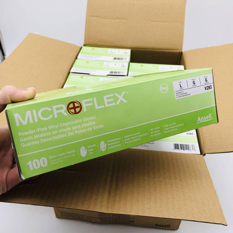 MicroFlex V283 Disposable Gloves Large Powder Free Vinyl Non-Sterile 1000/Case 7