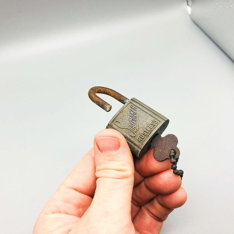 Vintage Slaymaker Padlock Lock and Key Rustless Steampunk Art Deco USA Made Work 11