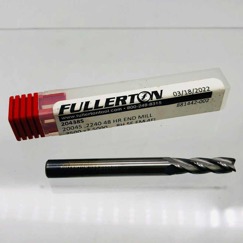 Fullerton 20438S End Mill .2240D X .75LOC X 2.5OAL 48 HR 4 Flutes RH SE EM 1