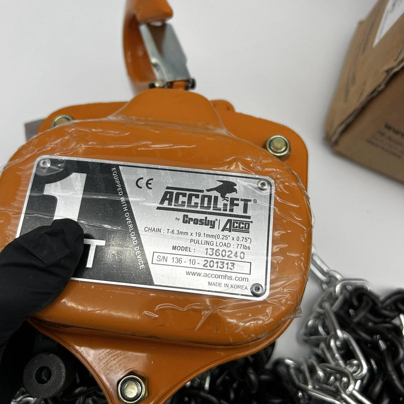 Accolift 1360240 Hand Chain Hoist 1 Ton x 20ft Fabricated Rolled Steel Plate