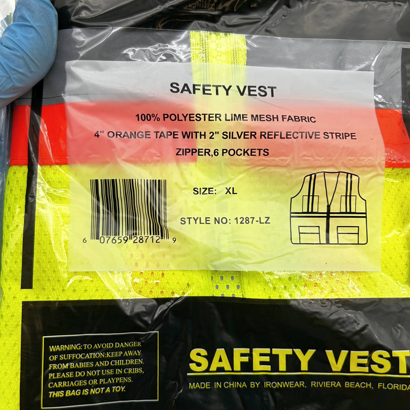 Ironwear 1287-LZ Safety Vest XL Two Tone Class 2 6 Pocket Zipper Reflective 5pk