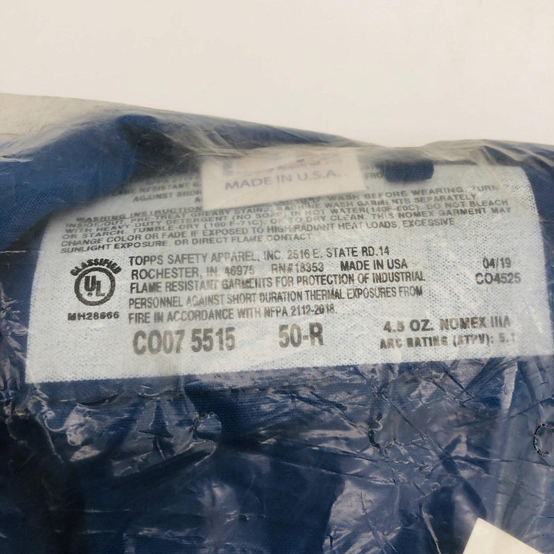 Topps Safety CO075515 Coveralls Size 50-R NOMEX IIIA Unlined Royal Blue RN 18353 2