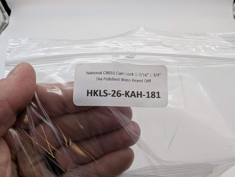 National C8055 Cam Lock 1-7/16" L 3/4" Dia Polished Brass Keyed Diff 5