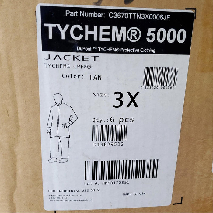 DuPont Tychem 5000 CPF3 Jacket 3XL Tan CPE Jam Fit Cuff Hook & Loop Closure 10