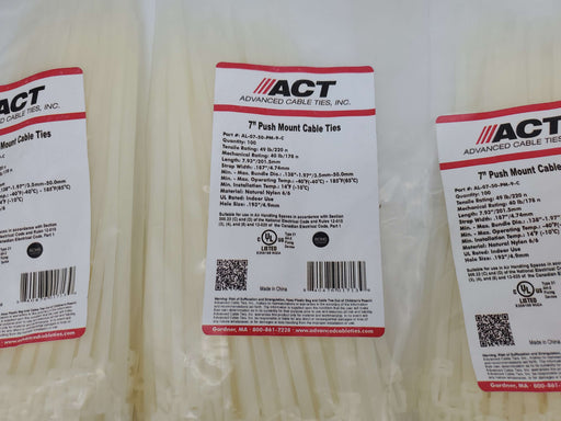 500x Cable Ties Push Mount 7" Natural Nylon 50lb Tensile Strength ACT AL-07-50-9 2
