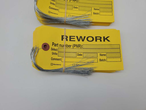 200 Rework Repair Tags Tie On 6.5" x 3.25" Yellow Heavy Duty Reinforced 2