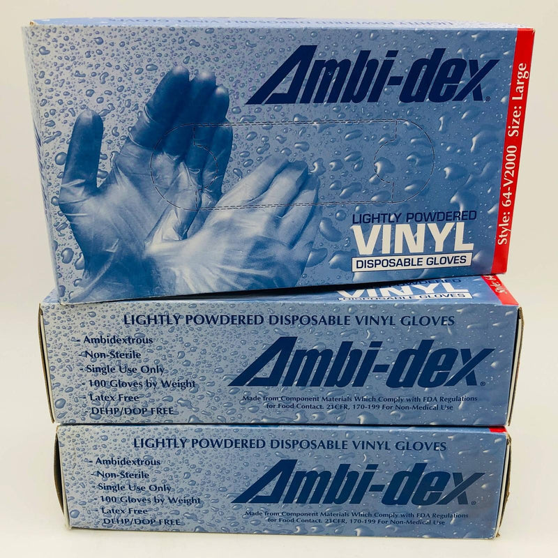 PIP 64-V2000 Disposable Vinyl Gloves Large Powdered Latex Free Ambi-Dex 3 Boxes 1