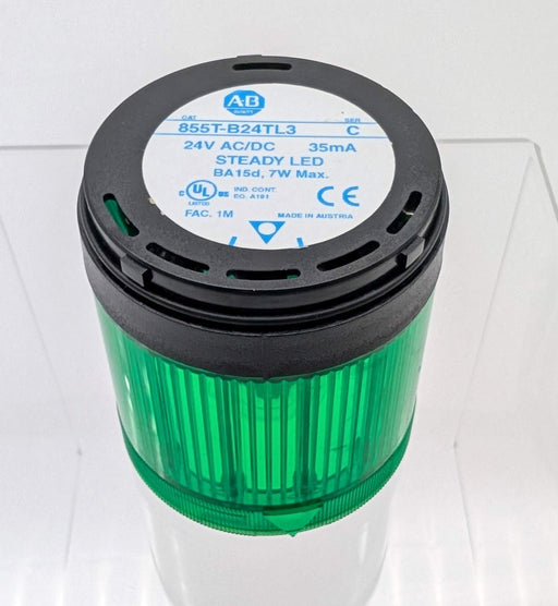 Allen Bradley 855T-B24TL3 Green Stack Light Module Steady 24V w/ Bulb 1