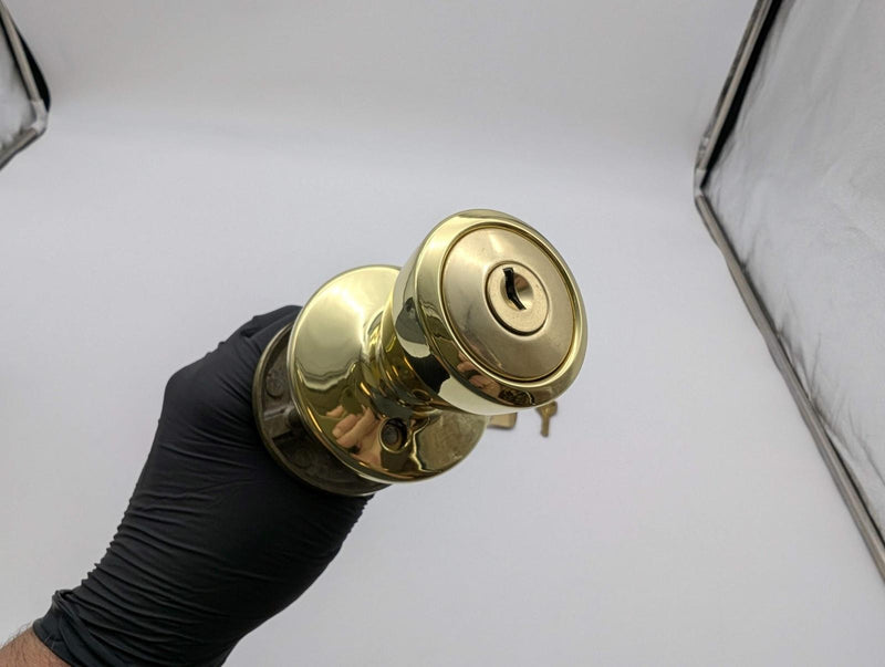 Kwikset Entry Door Knob Lock Double Cylinder Bright Brass Bel Air 2-3/8" 441 BDL