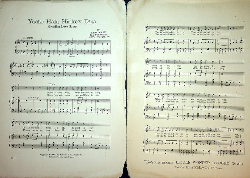 1916 Yaaka Hula Hickey Dula Sheet Music Goetz Young Wendling Hawaiian Love Song 2