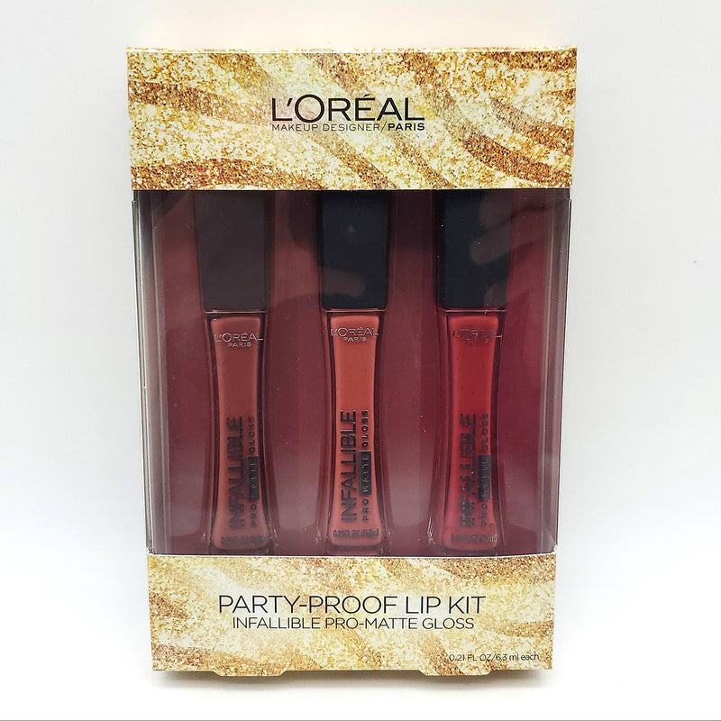 L'Oreal Party-Proof 3 Pc. Lip Kit Infallible Pro-Matte Gloss Bare Attraction++