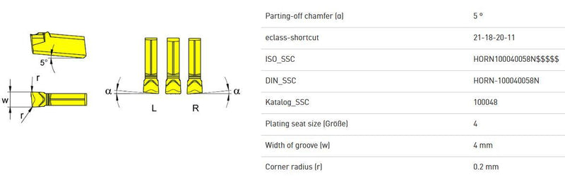 PH Horn RS100.0540.F2 TF45 Carbide Inserts Grooving S100 .F2 Geometry 4mm 2 Pack 3