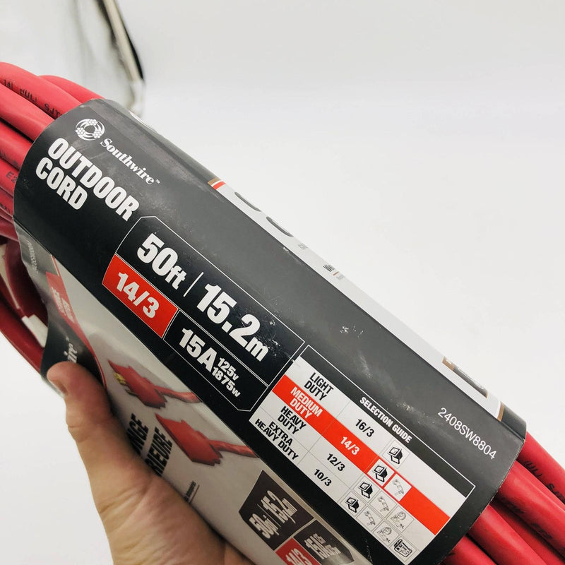Southwire 2408SW8804 Extension Cord Red 14/3 Gauge Conductor 50ft Indoor Outdoor 7