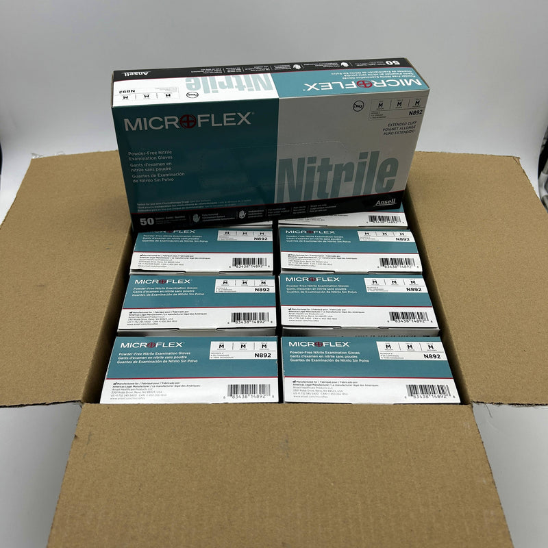 Microflex N892 Disposable Gloves Medium Extended Cuff PF Nitrile 500pcs/Case