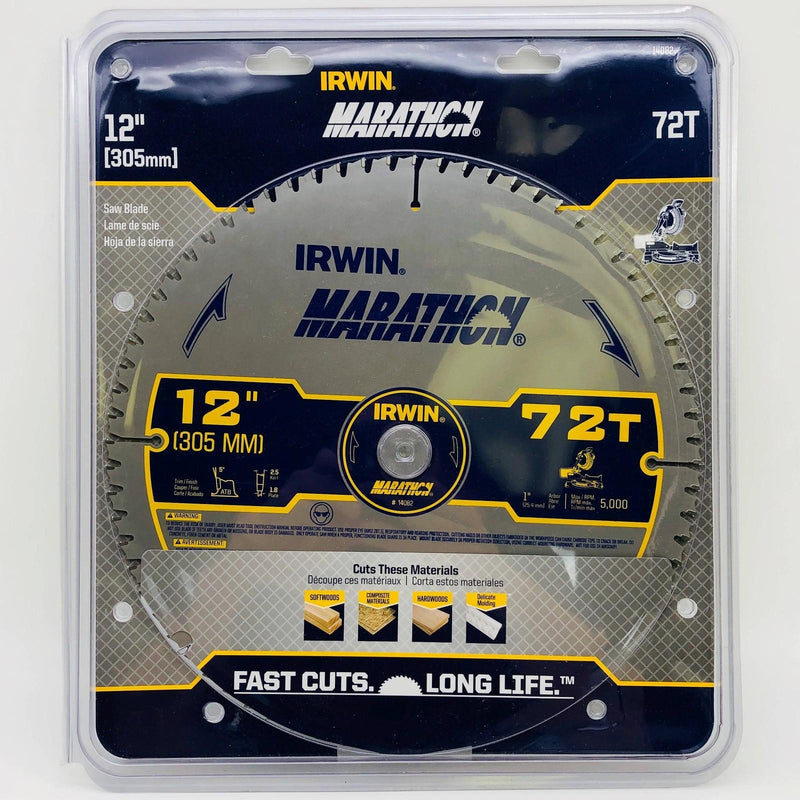 Irwin 14082 Circular Saw Blade 12" w 1" Arbor 72T Carbide Teeth Trim Finish 1