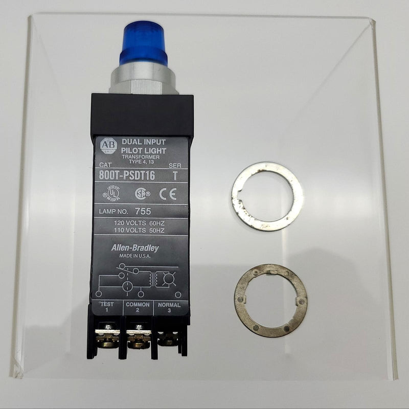 Allen Bradley 800T-PSDT16 Pilot Light Blue Lens Dual Input 120V 60Hz 110V 50Hz 2