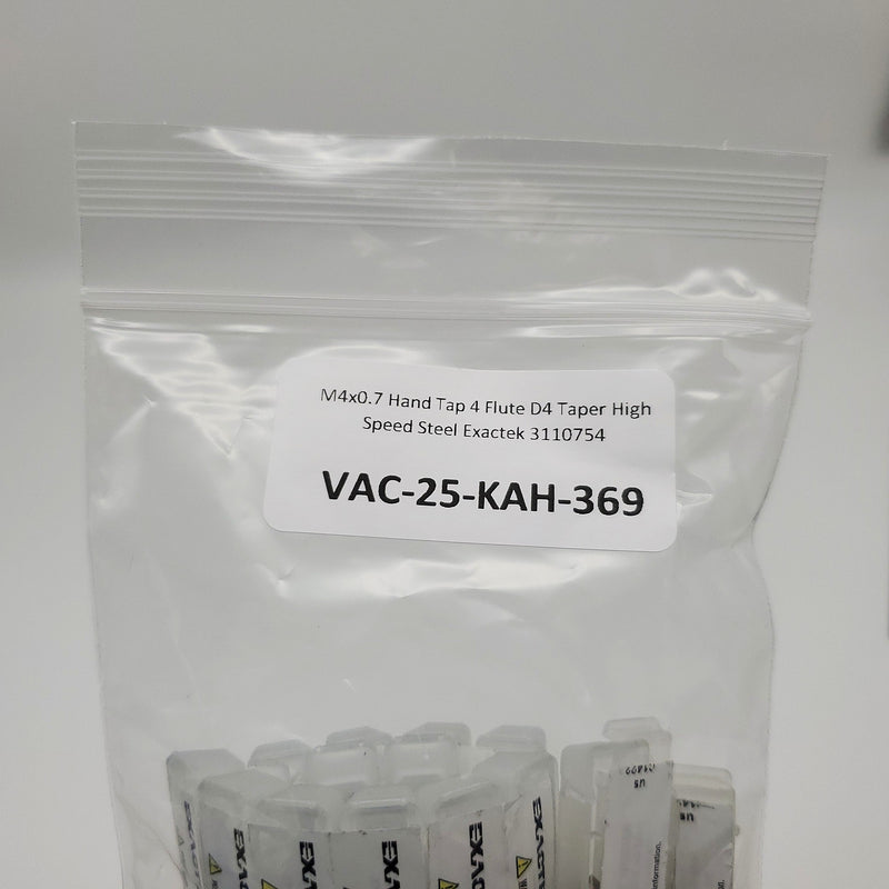 M4x0.7 Hand Tap 4 Flute D4 Taper High Speed Steel Exactek 3110754