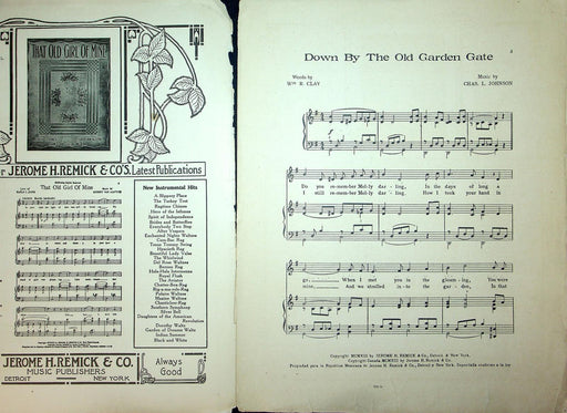 1908 Down By The Old Garden Gate Vintage Sheet Music Large Chas Johnson WM Clay 2