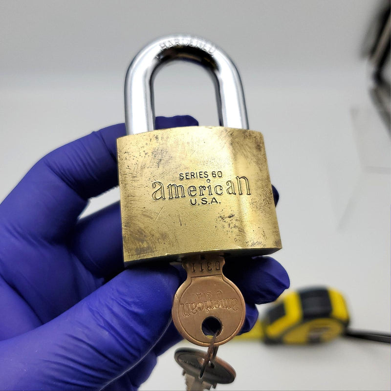 American K60 Padlock 1-1/8"L x 3/8"D Shackle 1-3/4" Body USA Made Keyed Diff 2