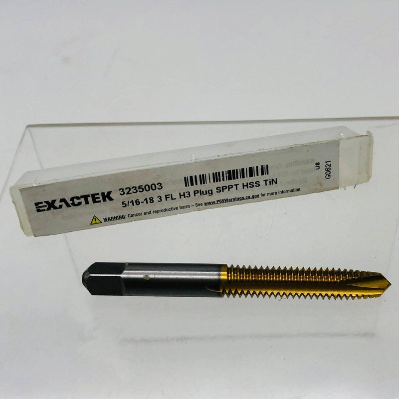 Exactek 3235003 Tap Plug Gun 5/16-18 3 Flute H3 SPPT HSS TiN Finish Spiral Point 1