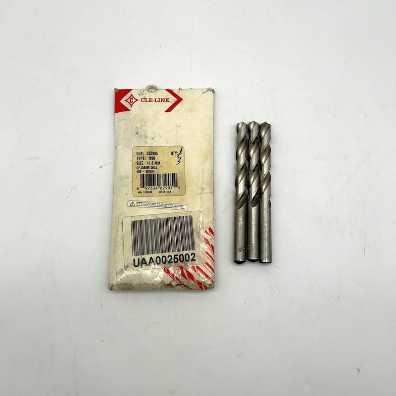 Cle-Line C62905 Jobber Drill Bit 11.8mm 1898 General Purpose HSS Bright Lot of 3