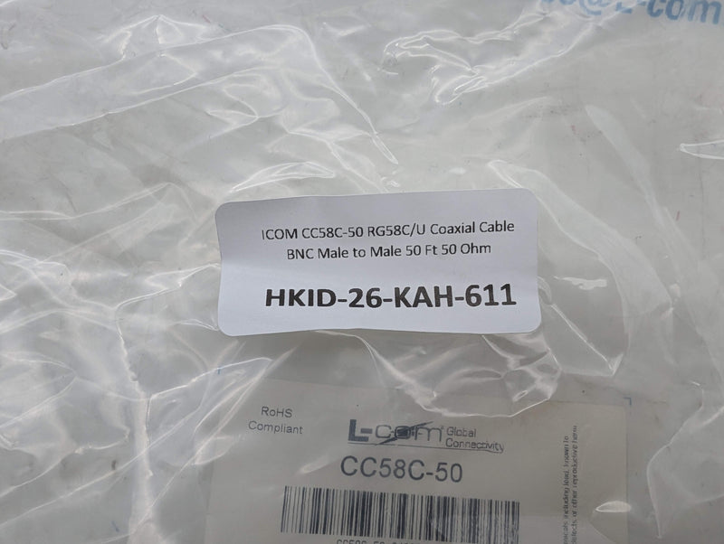 ICOM CC58C-50 RG58C/U Coaxial Cable BNC Male to Male 50 Ft 50 Ohm