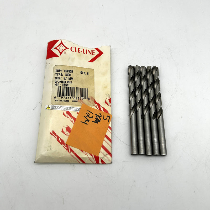 Cle-Line C62879 Jobber Drill Bit 8.1MM 1898 General Purpose HSS Bright Lot of 5