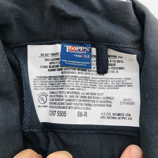 Topps CO07-5505 Coveralls Flame Resist 56R Nomex 4.5oz Unlined Navy Blue No Tags 2