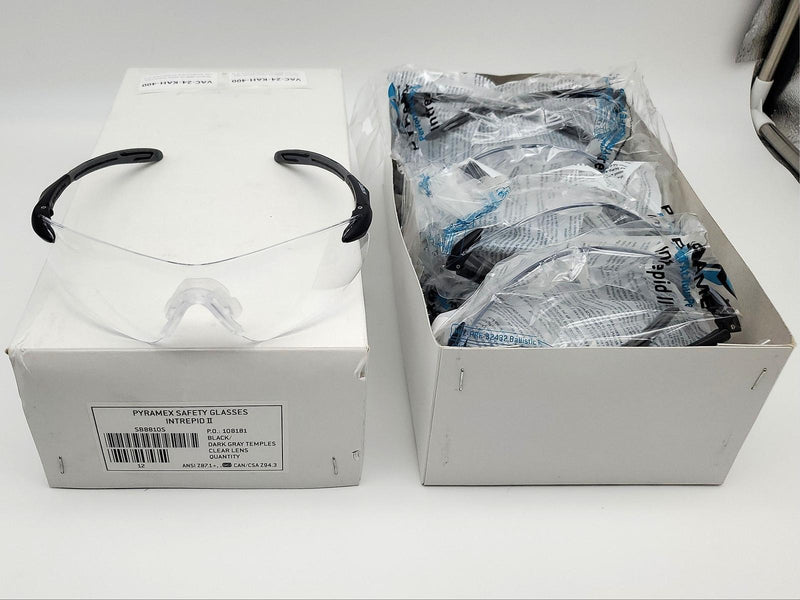 Pyramex SB8810S Safety Glasses Clear Lens and Black Gray Temples Pack of 12 2