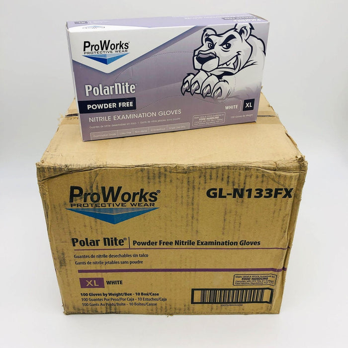 ProWorks Polar Nite GL-N133FX Nitrile Gloves XLG PF 4 Mil White Case 10/100 10