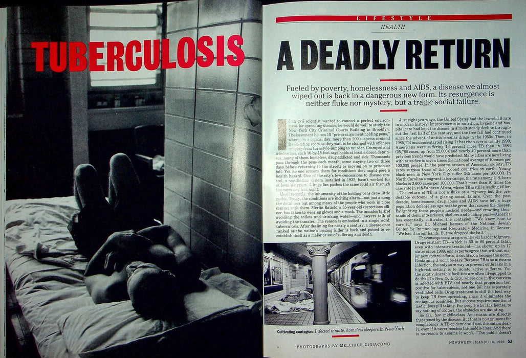 Newsweek Magazine March 16 1992 Turberculosis Back Public Health John Frohnmayer 4