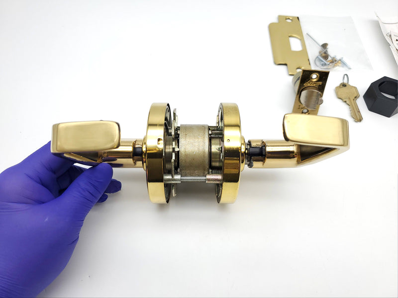 Arrow Door Lever Entry Lock Double Cylinder H32 SR LH Brass 2-3/4" BS NOS 6