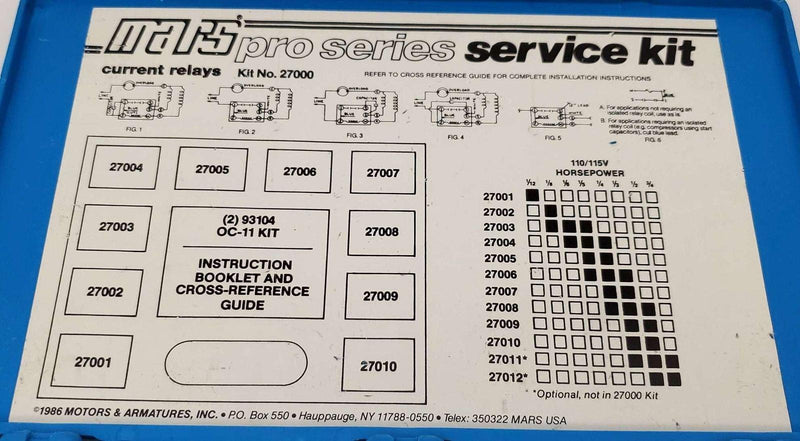 Mars 27000 Current Relays Service Kit 110 / 115V 1/12 to 3/4 HP Missing 2 8