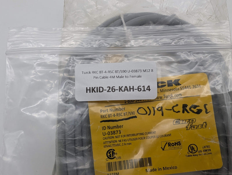Turck RKC 8T-4-RSC 8T/S90 U-03873 M12 8 Pin Cable 4M Male to Female
