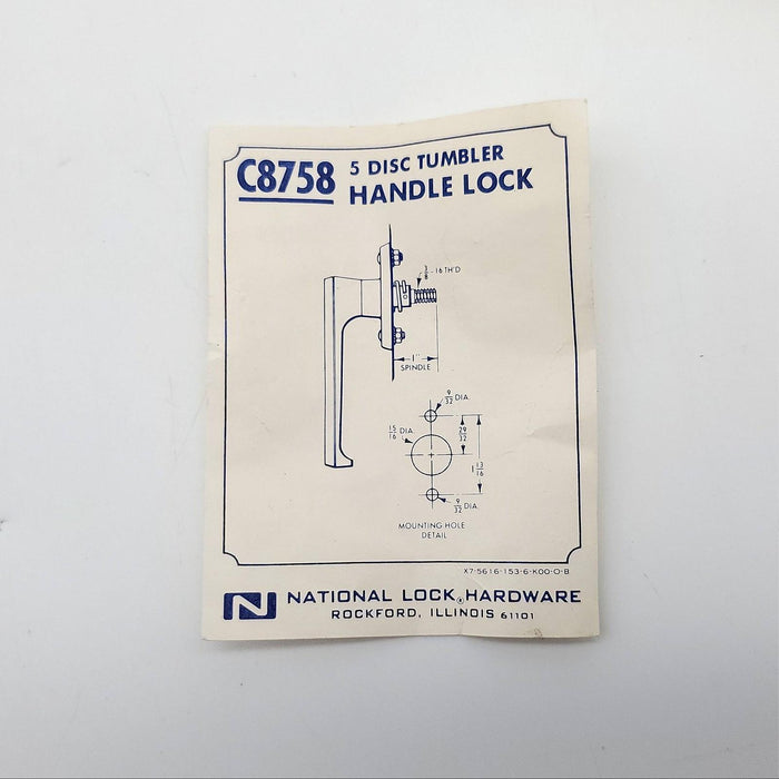2x National Cabinet Lock Handles Satin Chrome 1" Spindle C8758 Keyed Alike USA 8