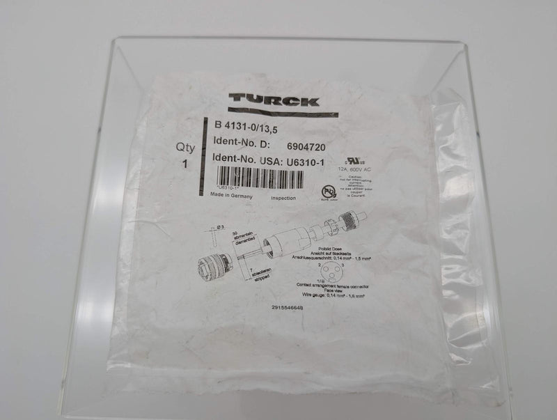 Turck B 4131-0/13.5 Actuator & Sensor Connector Field Wireable 3 Pin 7/8" Female 4
