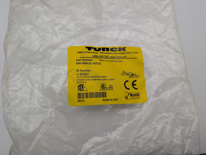 Turck RSM WKM 50-1M/S101 7/8" MiniFast 5 Pin Cordset 1 Meter U-85067