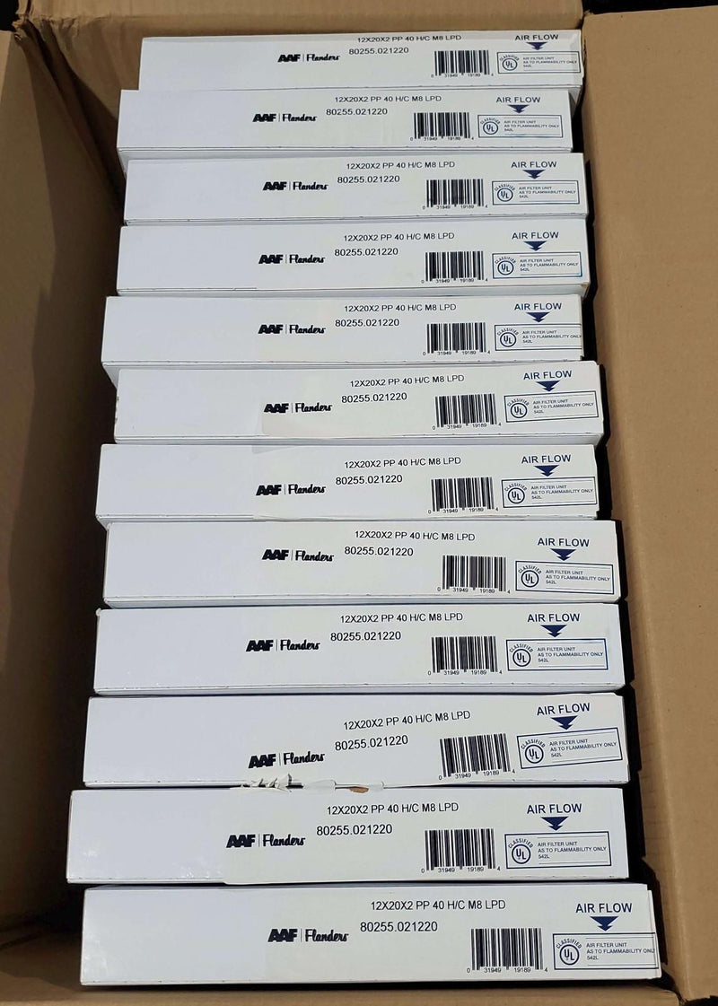 AAF Flanders 12x20x2 Air Filters Pre Pleat Hi-Cap Merv 8 80255.021220 Pack of 12 3