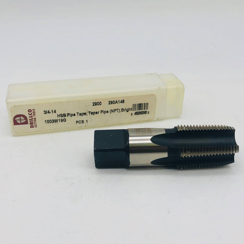 Drillco 290A148 Pipe Tap 2900 3/4-14 Taper Pipe NPT HSS Bright and Black Finish 1