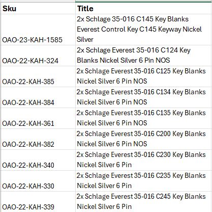 Lot of 18 Schlage 35-016 C100 & C200 Series Key Blanks 2