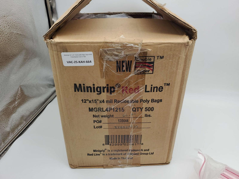 MiniGrip 12" x 15" Reclosable Bags Clear 4 Mil Polyethylene Pack of 500 4